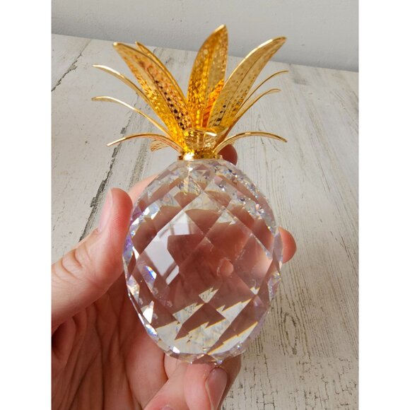 Swarovski Large pineapple crystal gold leaves vintage - Picture 4 of 6